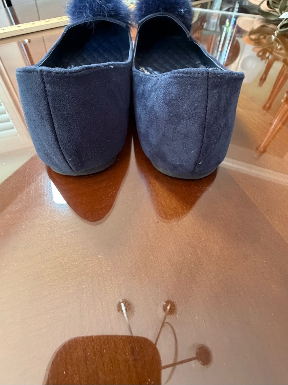 TALLIA Navy Pointed Pom-Pom Quilted Flats - Picture 3 of 6